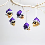 Purple Glitter Santa Skull Bauble, Santa Hat Skulls