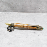 Celtic Twist Ballpoint Pen, Oak Burr wood with bronze filled voids