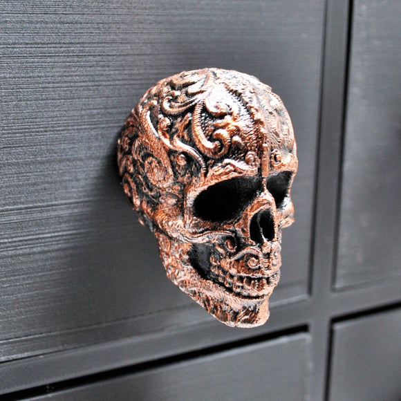 Copper Scroll Skull Door Knobs, Resin Kitchen Door Knobs