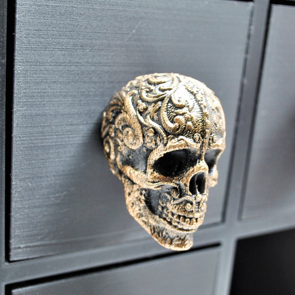 Bronze Scroll Skull Door Knobs, Resin Kitchen Door Knobs