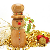 hand turned wooden snowman with bright red nose crystal button ribbon scarf decorative olive wood hat