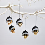 Black Glitter Santa Skull Bauble, Santa Hat Skulls