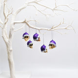 Purple Glitter Santa Skull Bauble, Santa Hat Skulls