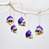 Purple Glitter Santa Skull Bauble, Santa Hat Skulls