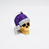 Purple Glitter Santa Skull Bauble, Santa Hat Skulls