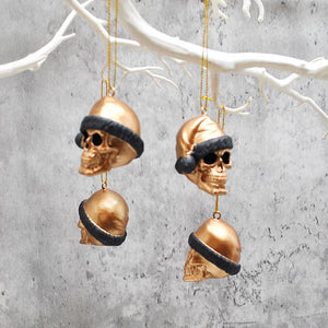 Copper Santa Skull Bauble, Santa Hat Skulls