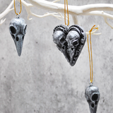 Silver Raven Skull Tree Ornaments, Pack of 3 Skulls