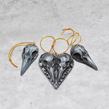 Silver Raven Skull Tree Ornaments, Pack of 3 Skulls