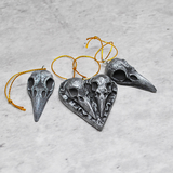 Silver Raven Skull Tree Ornaments, Pack of 3 Skulls