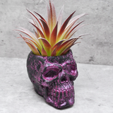 Handmade Skull Planter – Metallic Silver Succulent & Cactus Pot