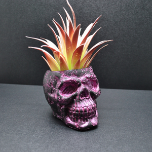 Handmade Skull Planter – Metallic Silver Succulent & Cactus Pot