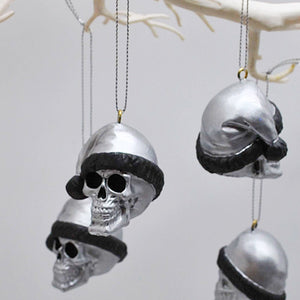 Silver Santa Skull Bauble, Santa Hat Skulls