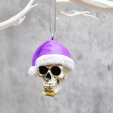 Purple Santa Skull Bauble, Santa Hat Skull