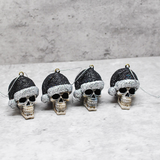 Black Glitter Santa Skull Bauble, Santa Hat Skulls