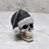 Black Glitter Santa Skull Bauble, Santa Hat Skulls