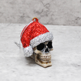 Red Glitter Santa Skull Bauble, Santa Hat Skulls