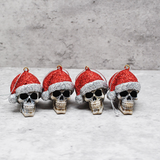 Red Glitter Santa Skull Bauble, Santa Hat Skulls