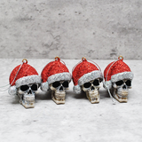 Red Glitter Santa Skull Bauble, Santa Hat Skulls