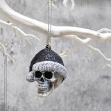 Black Glitter Santa Skull Bauble, Santa Hat Skulls