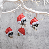 Red Glitter Santa Skull Bauble, Santa Hat Skulls