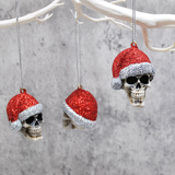 Red Glitter Santa Skull Bauble, Santa Hat Skulls