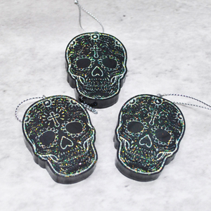 Holographic Sugar Skull Ornament, Day of the Dead Hanging Decor