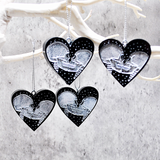 Silver Skull Heart Ornament, Skull Bauble, Gothic Decor,