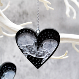 Silver Skull Heart Ornament, Skull Bauble, Gothic Decor,