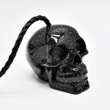 Black Glitter Skull Light Pull, Bathroom Light Pull Cord Weight